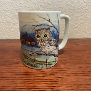 Vintage Otagiri Owl Mug Cottagecore Cabin Coffee Cup Cozy Nature Scene Japan